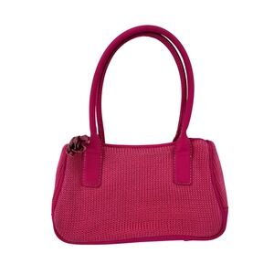 Liz Claiborne Hot Pink Knit Tassel Handbag Y2K Barbiecore Fuchsia Satchel Bag